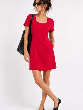Patrick Collection 100% Silk Red Shift Dress Size 6 Minimalist Sheath